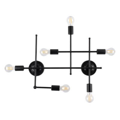 GLOBOSTAR® PIPING 00664 Vintage Φωτιστικό Τοίχου - Απλίκα με Ντουί 6 x E27 AC 220-240V IP20 - Μαύρο - Μ66 x Π9.5 x Υ49cm