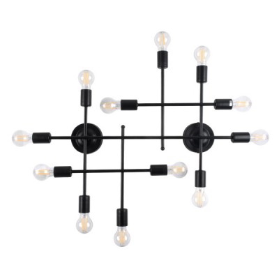 GLOBOSTAR® PIPING 00667 Vintage Φωτιστικό Τοίχου - Απλίκα με Ντουί 12 x E27 AC 220-240V IP20 - Μαύρο - Μ78.5 x Π9.5 x Υ64cm