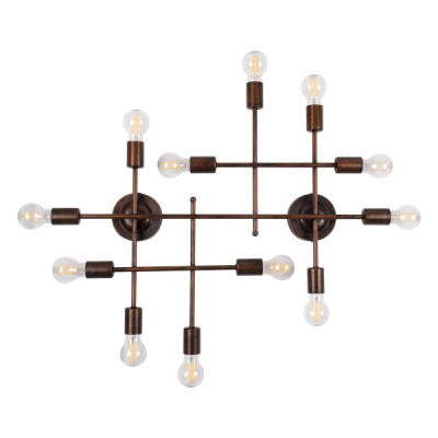 GLOBOSTAR® PIPING 00668 Vintage Φωτιστικό Τοίχου - Απλίκα με Ντουί 12 x E27 AC 220-240V IP20 - Χάλκινο - Μ78.5 x Π9.5 x Υ64cm