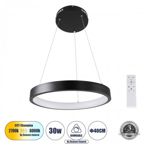 GloboStar® NEMESIS 61155 Κρεμαστό Φωτιστικό Δαχτυλίδι-Κύκλος LED CCT 30W 3513lm 360° AC 220-240V - Εναλλαγή Φωτισμού μέσω Τηλεχειριστηρίου All In One Ψυχρό 6000k+Φυσικό 4500k+Θερμό 2700k Dimmable Φ40cm - Μαύρο - 3 Years Warranty Διακόσμηση - Φως - Χαλιά GloboStar® NEMESIS 61155 Κρεμαστό Φωτιστικό Δαχτυλίδι-Κύκλος LED CCT 30W 3513lm 360° AC 220-240V - Εναλλαγή Φωτισμού μέσω Τηλεχειριστηρίου All In One Ψυχρό 6000k+Φυσικό 4500k+Θερμό 2700k Dimmable Φ40cm - Μαύρο - 3 Years Warranty Διακόσμηση - Φως - Χαλιά