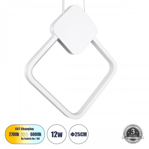GloboStar® MARY 61083 Κρεμαστό Φωτιστικό Οροφής Design LED CCT 12W 1440lm 300° AC 220-240V - Εναλλαγή Φωτισμού μέσω Διακόπτη On/Off All In One Ψυχρό 6000k+Φυσικό 4500k+Θερμό 2700k Μ20 x Π2.3 x Υ28.5cm - Λευκό Διακόσμηση - Φως - Χαλιά GloboStar® MARY 61083 Κρεμαστό Φωτιστικό Οροφής Design LED CCT 12W 1440lm 300° AC 220-240V - Εναλλαγή Φωτισμού μέσω Διακόπτη On/Off All In One Ψυχρό 6000k+Φυσικό 4500k+Θερμό 2700k Μ20 x Π2.3 x Υ28.5cm - Λευκό Διακόσμηση - Φως - Χαλιά