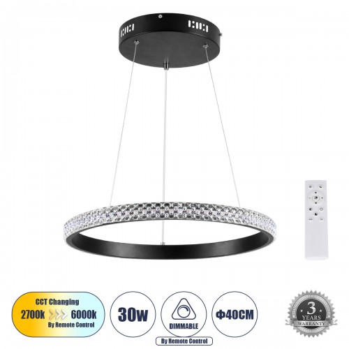 GloboStar® DIAMOND 61128 Κρεμαστό Φωτιστικό Δαχτυλίδι-Κύκλος LED CCT 30W 3513lm 360° AC 220-240V - Εναλλαγή Φωτισμού μέσω Τηλεχειριστηρίου All In One Ψυχρό 6000k+Φυσικό 4500k+Θερμό 2700k Dimmable Φ40cm - Μαύρο - 3 Years Warranty Διακόσμηση - Φως - Χαλιά GloboStar® DIAMOND 61128 Κρεμαστό Φωτιστικό Δαχτυλίδι-Κύκλος LED CCT 30W 3513lm 360° AC 220-240V - Εναλλαγή Φωτισμού μέσω Τηλεχειριστηρίου All In One Ψυχρό 6000k+Φυσικό 4500k+Θερμό 2700k Dimmable Φ40cm - Μαύρο - 3 Years Warranty Διακόσμηση - Φως - Χαλιά
