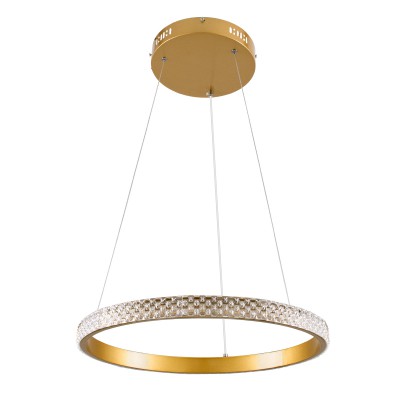 GloboStar® DIAMOND 61129 Κρεμαστό Φωτιστικό Δαχτυλίδι-Κύκλος LED CCT 30W 3513lm 360° AC 220-240V - Εναλλαγή Φωτισμού μέσω Τηλεχειριστηρίου All In One Ψυχρό 6000k+Φυσικό 4500k+Θερμό 2700k Dimmable Φ40cm - Χρυσό Βούρτσας - 3 Years Warranty Διακόσμηση - Φως 