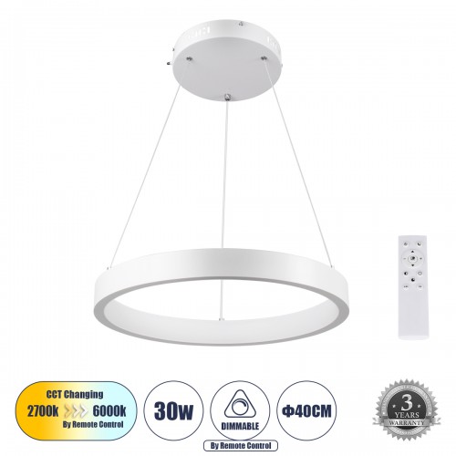 GloboStar® NEMESIS 61156 Κρεμαστό Φωτιστικό Δαχτυλίδι-Κύκλος LED CCT 30W 3513lm 360° AC 220-240V - Εναλλαγή Φωτισμού μέσω Τηλεχειριστηρίου All In One Ψυχρό 6000k+Φυσικό 4500k+Θερμό 2700k Dimmable Φ40cm - Λευκό - 3 Years Warranty Διακόσμηση - Φως - Χαλιά GloboStar® NEMESIS 61156 Κρεμαστό Φωτιστικό Δαχτυλίδι-Κύκλος LED CCT 30W 3513lm 360° AC 220-240V - Εναλλαγή Φωτισμού μέσω Τηλεχειριστηρίου All In One Ψυχρό 6000k+Φυσικό 4500k+Θερμό 2700k Dimmable Φ40cm - Λευκό - 3 Years Warranty Διακόσμηση - Φως - Χαλιά