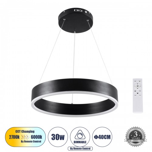 GloboStar® VENOM 61173 Κρεμαστό Φωτιστικό Δαχτυλίδι-Κύκλος LED CCT 30W 3513lm 120° AC 220-240V - Εναλλαγή Φωτισμού μέσω Τηλεχειριστηρίου All In One Ψυχρό 6000K+Φυσικό 4500K+Θερμό 2700K Dimmable Φ40cm - Μαύρο - 3 Years Warranty Διακόσμηση - Φως - Χαλιά GloboStar® VENOM 61173 Κρεμαστό Φωτιστικό Δαχτυλίδι-Κύκλος LED CCT 30W 3513lm 120° AC 220-240V - Εναλλαγή Φωτισμού μέσω Τηλεχειριστηρίου All In One Ψυχρό 6000K+Φυσικό 4500K+Θερμό 2700K Dimmable Φ40cm - Μαύρο - 3 Years Warranty Διακόσμηση - Φως - Χαλιά