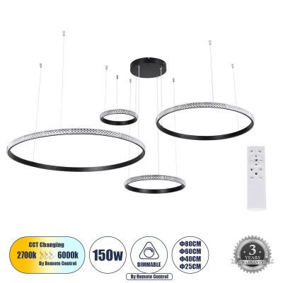 GLOBOSTAR® DIAMOND TETRA 61148 Μοντέρνο Κρεμαστό Φωτιστικό Οροφής LED 150W 15000lm 360° AC 220-240V IP20 Ρυθμιζόμενο Λευκό CCT με Χειριστήριο από 2700K έως 6000K Dimmable - Lumileds SMD Chip - Μαύρο Ματ - Μ150 x Π150 x Υ120cm - 3 Χρόνια Εγγύηση GLOBOSTAR® DIAMOND TETRA 61148 Μοντέρνο Κρεμαστό Φωτιστικό Οροφής LED 150W 15000lm 360° AC 220-240V IP20 Ρυθμιζόμενο Λευκό CCT με Χειριστήριο από 2700K έως 6000K Dimmable - Lumileds SMD Chip - Μαύρο Ματ - Μ150 x Π150 x Υ120cm - 3 Χρόνια Εγγύηση