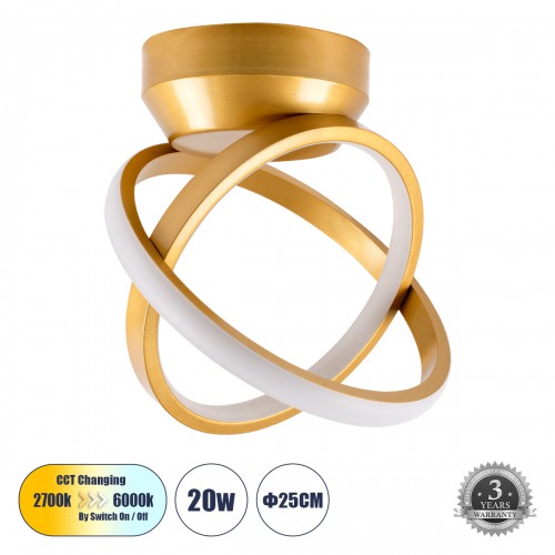 GloboStar® AMELIA 61054 Φωτιστικό Οροφής Design LED CCT 20W 2400lm 300° AC 220-240V - Εναλλαγή Φωτισμού μέσω Διακόπτη On/Off All In One Ψυχρό 6000k+Φυσικό 4500k+Θερμό 2700k Μ24.5 x Π16 x Υ25cm - Χρυσό Βούρτσας Διακόσμηση - Φως - Χαλιά GloboStar® AMELIA 61054 Φωτιστικό Οροφής Design LED CCT 20W 2400lm 300° AC 220-240V - Εναλλαγή Φωτισμού μέσω Διακόπτη On/Off All In One Ψυχρό 6000k+Φυσικό 4500k+Θερμό 2700k Μ24.5 x Π16 x Υ25cm - Χρυσό Βούρτσας Διακόσμηση - Φως - Χαλιά