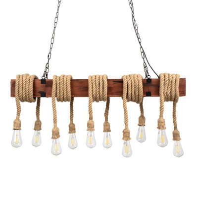 GLOBOSTAR® VIKING 00607 Vintage Κρεμαστό Φωτιστικό Οροφής με Ντουί 10 x E27 AC 220-240V IP20 - Καφε & Μπεζ - Μ108 x Π11 x Υ220cm