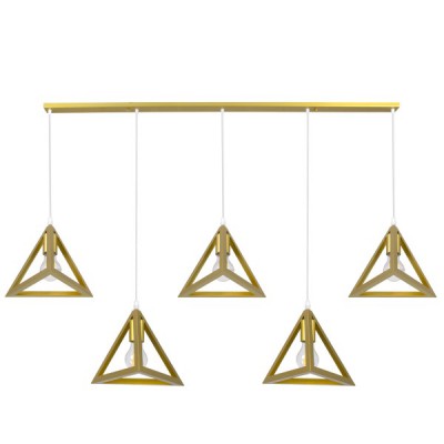 GLOBOSTAR® TRIANGLE 00610 Μοντέρνο Κρεμαστό Φωτιστικό Οροφής με Ντουί 5 x E27 AC 220-240V IP20 - Χρυσό - Μ170 x Π22 x Y130cm
