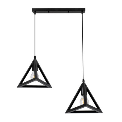 GLOBOSTAR® TRIANGLE 00611 Μοντέρνο Κρεμαστό Φωτιστικό Οροφής με Ντουί 2 x E27 AC 220-240V IP20 - Μαύρο - Μ60 x Π22 x Y130cm