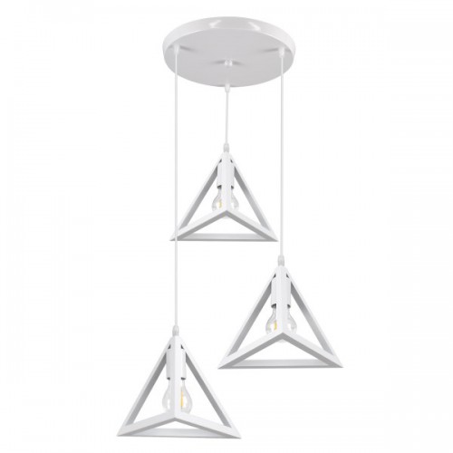 GloboStar® TRIANGLE 00617 Μοντέρνο Κρεμαστό Φωτιστικό Οροφής Τρίφωτο 3 x E27 Λευκό Μεταλλικό Πλέγμα Φ49 x Y130cm Διακόσμηση - Φωτισμός - Χαλιά