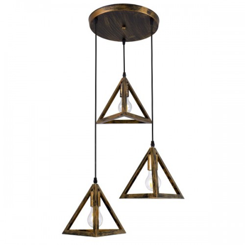 GloboStar® TRIANGLE 00619 Μοντέρνο Κρεμαστό Φωτιστικό Οροφής Τρίφωτο 3 x E27 Μπρούτζινο Μεταλλικό Πλέγμα Φ49 x Y130cm Διακόσμηση - Φωτισμός - Χαλιά