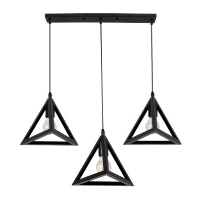 GLOBOSTAR® TRIANGLE 00621 Μοντέρνο Κρεμαστό Φωτιστικό Οροφής με Ντουί 3 x E27 AC 220-240V IP20 - Μαύρο - Μ70 x Π22 x Y130cm