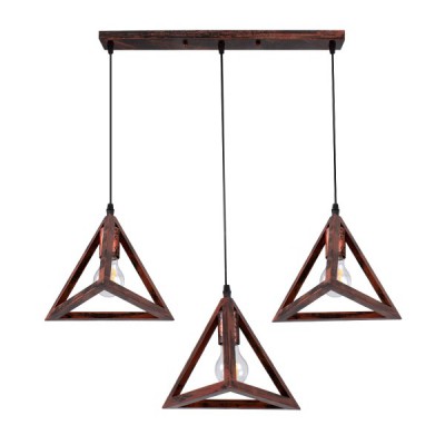 GLOBOSTAR® TRIANGLE 00623 Μοντέρνο Κρεμαστό Φωτιστικό Οροφής με Ντουί 3 x E27 AC 220-240V IP20 - Χάλκινο - Μ70 x Π22 x Y130cm