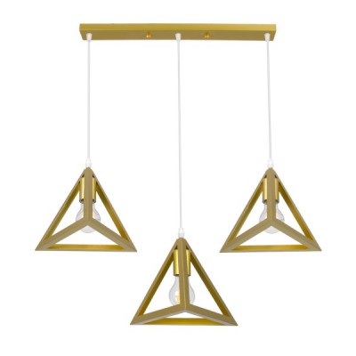 GLOBOSTAR® TRIANGLE 00625 Μοντέρνο Κρεμαστό Φωτιστικό Οροφής με Ντουί 3 x E27 AC 220-240V IP20 - Χρυσό - Μ70 x Π22 x Y130cm