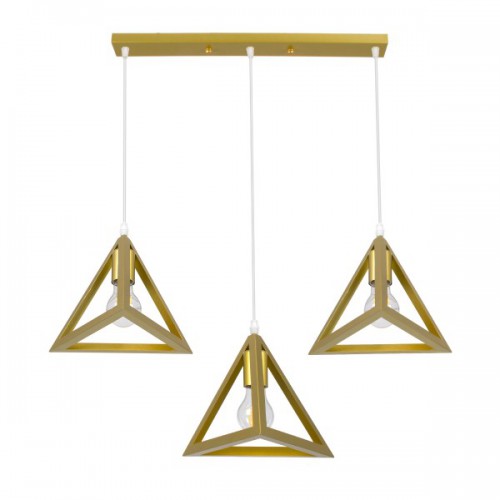 GloboStar® TRIANGLE 00625 Μοντέρνο Κρεμαστό Φωτιστικό Οροφής Τρίφωτο 3 x E27 Χρυσό Μεταλλικό Πλέγμα Μ70 x Π22 x Y130cm Διακόσμηση - Φωτισμός - Χαλιά