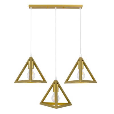 GloboStar® TRIANGLE 00625 Μοντέρνο Κρεμαστό Φωτιστικό Οροφής Τρίφωτο 3 x E27 Χρυσό Μεταλλικό Πλέγμα Μ70 x Π22 x Y130cm Διακόσμηση - Φωτισμός - Χαλιά