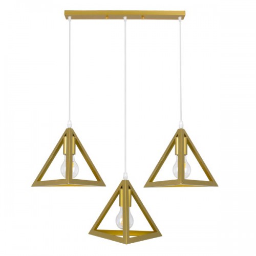 GloboStar® TRIANGLE 00625 Μοντέρνο Κρεμαστό Φωτιστικό Οροφής Τρίφωτο 3 x E27 Χρυσό Μεταλλικό Πλέγμα Μ70 x Π22 x Y130cm Διακόσμηση - Φωτισμός - Χαλιά