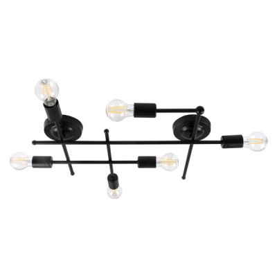 GLOBOSTAR® PIPING 00664-1 Vintage Φωτιστικό Οροφής με Ντουί 6 x E27 AC 220-240V IP20 - Μαύρο - Μ66 x Π9.5 x Υ49cm
