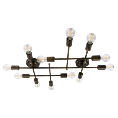 GLOBOSTAR® PIPING 00669-1 Vintage Φωτιστικό Οροφής με Ντουί 12 x E27 AC 220-240V IP20 - Μπρούτζινο - Μ78.5 x Π9.5 x Υ64cm