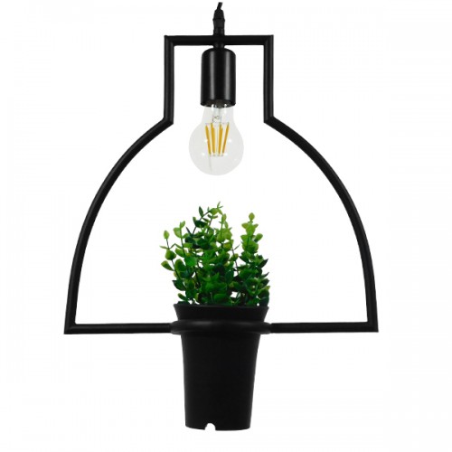 GloboStar® FLOWERPOT 10001209 Μοντέρνο Κρεμαστό Φωτιστικό Οροφής Μονόφωτο 1 x E27 Μαύρο Μεταλλικό με Διακοσμητικό Φυτό Φ34 x Y34cm Διακόσμηση - Φωτισμός - Χαλιά