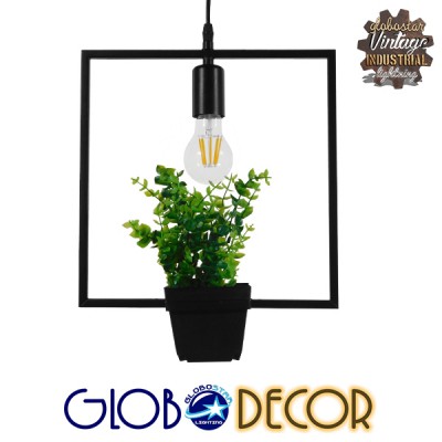 GloboStar® FLOWERPOT 10001211 Μοντέρνο Κρεμαστό Φωτιστικό Οροφής Μονόφωτο 1 x E27 Μαύρο Μεταλλικό με Διακοσμητικό Φυτό Φ30 x Y30cm Διακόσμηση - Φωτισμός - Χαλιά