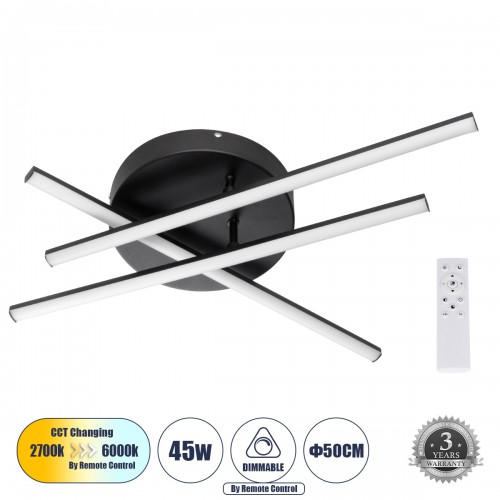 GloboStar® DRACO 61093 Φωτιστικό Οροφής Γραμμικό Linear Design LED CCT 45W 5535lm 120° AC 220-240V - Εναλλαγή Φωτισμού μέσω Τηλεχειριστηρίου All In One Ψυχρό 6000k+Φυσικό 4500k+Θερμό 2700k Dimmable Φ50 x Υ11cm - Μαύρο - 3 Years Warranty Διακόσμηση - Φως -