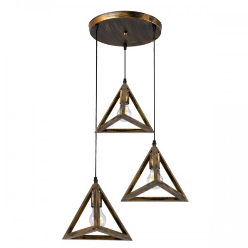 GloboStar® TRIANGLE 00619 Μοντέρνο Κρεμαστό Φωτιστικό Οροφής Τρίφωτο 3 x E27 Μπρούτζινο Μεταλλικό Πλέγμα Φ49 x Y130cm Διακόσμηση - Φωτισμός - Χαλιά