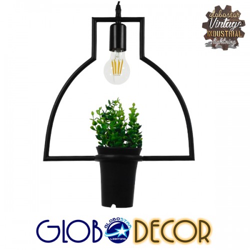 GloboStar® FLOWERPOT 10001209 Μοντέρνο Κρεμαστό Φωτιστικό Οροφής Μονόφωτο 1 x E27 Μαύρο Μεταλλικό με Διακοσμητικό Φυτό Φ34 x Y34cm Διακόσμηση - Φωτισμός - Χαλιά