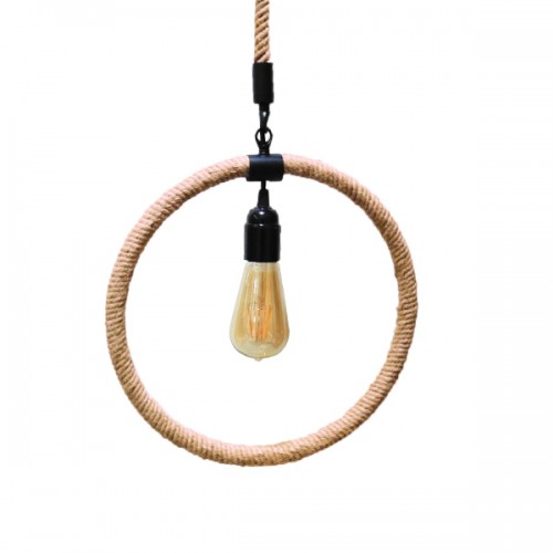 GloboStar® MALVERN 10001239 Vintage Industrial Κρεμαστό Φωτιστικό Οροφής Μονόφωτο 1 x E27 Μαύρο Μεταλλικό με Μπεζ Σχοινί Μ34 x Π22 x Υ34cm Διακόσμηση - Φωτισμός - Χαλιά