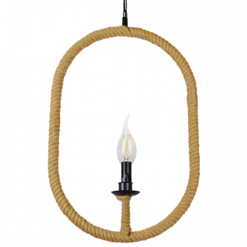 GloboStar® LINDELL 10001142 Vintage Κρεμαστό Φωτιστικό Οροφής Μονόφωτο 1 x E27 Μαύρο Μεταλλικό με Μπεζ Σχοινί Μ35 x Π10 x Υ53cm Διακόσμηση - Φωτισμός - Χαλιά