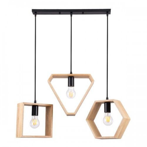 GloboStar® ELISE 00682 Μοντέρνο Κρεμαστό Φωτιστικό Οροφής Τρίφωτο 3 x E27 Μπεζ Μεταλλικό Ξύλινο Δρυς Ράγα Μ76 x Π8 x Υ130cm Διακόσμηση - Φωτισμός - Χαλιά