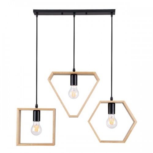 GloboStar® ELISE 00682 Μοντέρνο Κρεμαστό Φωτιστικό Οροφής Τρίφωτο 3 x E27 Μπεζ Μεταλλικό Ξύλινο Δρυς Ράγα Μ76 x Π8 x Υ130cm Διακόσμηση - Φωτισμός - Χαλιά