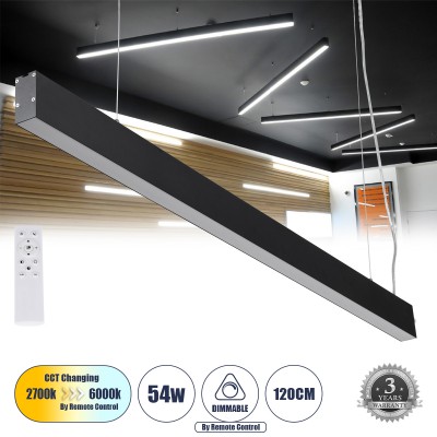 GLOBOSTAR® FELIX 61028-P Μοντέρνο Γραμμικό Κρεμαστό Φωτιστικό Οροφής LED 54W 6500lm 120° AC 220-240V IP20 Ρυθμιζόμενο Λευκό CCT με Χειριστήριο από 2700K έως 6000K Dimmable - Lumileds SMD Chip - Μαύρο Ματ - Μ120 x Π3.5 x Υ7cm - 3 Χρόνια Εγγύηση GLOBOSTAR® FELIX 61028-P Μοντέρνο Γραμμικό Κρεμαστό Φωτιστικό Οροφής LED 54W 6500lm 120° AC 220-240V IP20 Ρυθμιζόμενο Λευκό CCT με Χειριστήριο από 2700K έως 6000K Dimmable - Lumileds SMD Chip - Μαύρο Ματ - Μ120 x Π3.5 x Υ7cm - 3 Χρόνια Εγγύηση