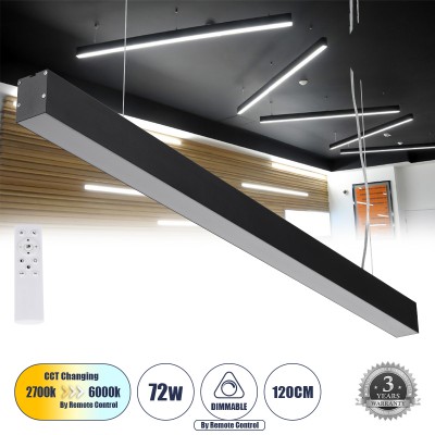 GLOBOSTAR® ORION 61030-P Μοντέρνο Γραμμικό Κρεμαστό Φωτιστικό Οροφής LED 72W 8600lm 120° AC 220-240V IP20 Ρυθμιζόμενο Λευκό CCT με Χειριστήριο από 2700K έως 6000K Dimmable - Lumileds SMD Chip - Μαύρο Ματ - Μ120 x Π5.5 x Υ7cm - 3 Χρόνια Εγγύηση GLOBOSTAR® ORION 61030-P Μοντέρνο Γραμμικό Κρεμαστό Φωτιστικό Οροφής LED 72W 8600lm 120° AC 220-240V IP20 Ρυθμιζόμενο Λευκό CCT με Χειριστήριο από 2700K έως 6000K Dimmable - Lumileds SMD Chip - Μαύρο Ματ - Μ120 x Π5.5 x Υ7cm - 3 Χρόνια Εγγύηση