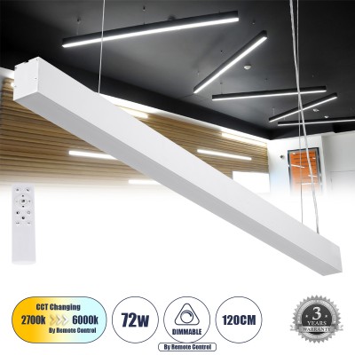 GLOBOSTAR® ORION 61031-P Μοντέρνο Γραμμικό Κρεμαστό Φωτιστικό Οροφής LED 72W 8600lm 120° AC 220-240V IP20 Ρυθμιζόμενο Λευκό CCT με Χειριστήριο από 2700K έως 6000K Dimmable - Lumileds SMD Chip - Λευκό Ματ - Μ120 x Π5.5 x Υ7cm - 3 Χρόνια Εγγύηση GLOBOSTAR® ORION 61031-P Μοντέρνο Γραμμικό Κρεμαστό Φωτιστικό Οροφής LED 72W 8600lm 120° AC 220-240V IP20 Ρυθμιζόμενο Λευκό CCT με Χειριστήριο από 2700K έως 6000K Dimmable - Lumileds SMD Chip - Λευκό Ματ - Μ120 x Π5.5 x Υ7cm - 3 Χρόνια Εγγύηση