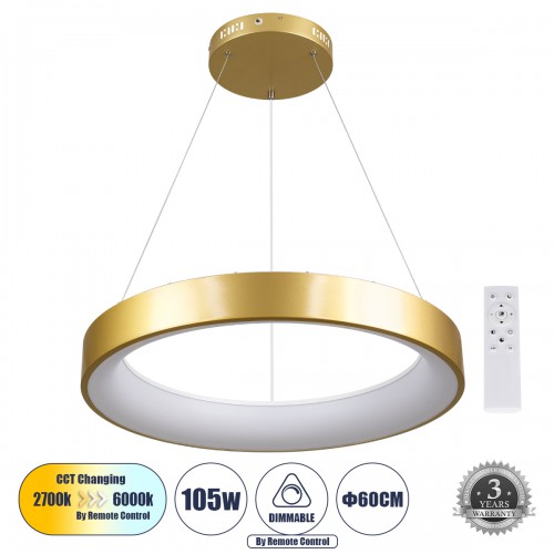 GloboStar® SALEM 61247 Κρεμαστή Πλαφονιέρα Οροφής Δαχτυλίδι-Κύκλος LED CCT 105W 12075lm 120° AC 220-240V - Εναλλαγή Φωτισμού μέσω Τηλεχειριστηρίου All In One Ψυχρό 6000k+Φυσικό 4500k+Θερμό 2700k Dimmable Φ60cm - Χρυσό Σαμπανιζέ - 3 Years Warranty Διακόσμη GloboStar® SALEM 61247 Κρεμαστή Πλαφονιέρα Οροφής Δαχτυλίδι-Κύκλος LED CCT 105W 12075lm 120° AC 220-240V - Εναλλαγή Φωτισμού μέσω Τηλεχειριστηρίου All In One Ψυχρό 6000k+Φυσικό 4500k+Θερμό 2700k Dimmable Φ60cm - Χρυσό Σαμπανιζέ - 3 Years Warranty Διακόσμη