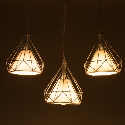 GloboStar® EIFFEL 61570 Vintage Κρεμαστό Φωτιστικό Οροφής Τρίφωτο 3 x E27 Λευκό Μεταλλικό Πλέγμα με Λευκό Ύφασμα Μ68 x Π25 x Υ130cm Διακόσμηση - Φωτισμός - Χαλιά
