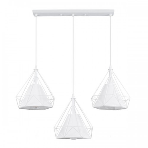 GloboStar® EIFFEL 61570 Vintage Κρεμαστό Φωτιστικό Οροφής Τρίφωτο 3 x E27 Λευκό Μεταλλικό Πλέγμα με Λευκό Ύφασμα Μ68 x Π25 x Υ130cm Διακόσμηση - Φωτισμός - Χαλιά