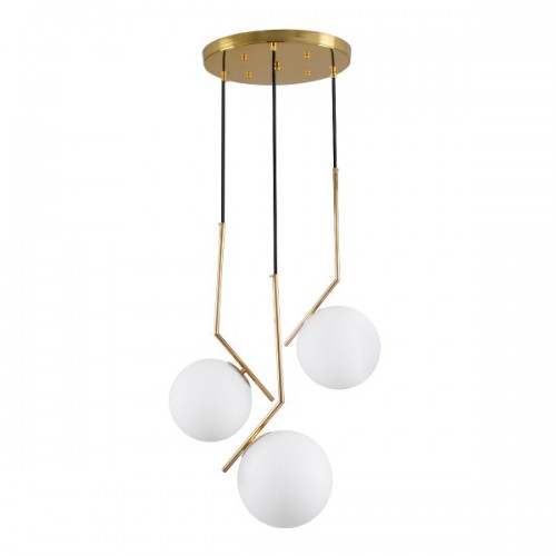 GloboStar® MONROE 00953 Μοντέρνο Κρεμαστό Φωτιστικό Οροφής Τρίφωτο 3 x E27 Χρυσό - Λευκό Μεταλλικό Μπάλα Φ60 x Υ50cm Διακόσμηση - Φωτισμός - Χαλιά