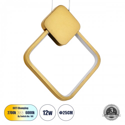 GloboStar® MARY 61084 Κρεμαστό Φωτιστικό Οροφής Design LED CCT 12W 1440lm 300° AC 220-240V - Εναλλαγή Φωτισμού μέσω Διακόπτη On/Off All In One Ψυχρό 6000k+Φυσικό 4500k+Θερμό 2700k Μ20 x Π2.3 x Υ28.5cm - Χρυσό Βούρτσας Διακόσμηση - Φως - Χαλιά GloboStar® MARY 61084 Κρεμαστό Φωτιστικό Οροφής Design LED CCT 12W 1440lm 300° AC 220-240V - Εναλλαγή Φωτισμού μέσω Διακόπτη On/Off All In One Ψυχρό 6000k+Φυσικό 4500k+Θερμό 2700k Μ20 x Π2.3 x Υ28.5cm - Χρυσό Βούρτσας Διακόσμηση - Φως - Χαλιά