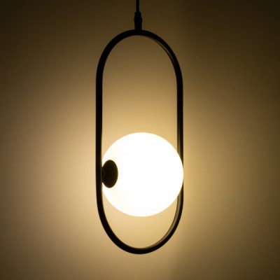 GloboStar® HAMBURG 00589 Μοντέρνο Κρεμαστό Φωτιστικό Οροφής Μονόφωτο 1 x G9 Μαύρο Μεταλλικό Γυάλινο Μπάλα Μ20 x Π15 x Υ40cm Διακόσμηση - Φωτισμός - Χαλιά