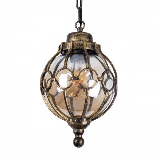 GloboStar® ETOILE 00988 Vintage Industrial Κρεμαστό Φωτιστικό Οροφής Μονόφωτο 1 x E27 Μπρονζέ Χρυσό Μεταλλικό Πλέγμα με Μελί Γυαλί Φ18 x Υ27cm Διακόσμηση - Φωτισμός - Χαλιά