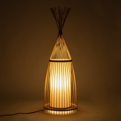 GloboStar® AZORES 01753 Μοντέρνο Φωτιστικό Δαπέδου Μονόφωτο 1 x E27 Μπεζ Μπαμπού Πλέγμα D30 x H90cm Διακόσμηση - Φωτισμός - Χαλιά