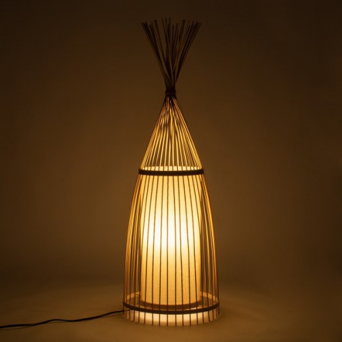 GloboStar® AZORES 01753 Μοντέρνο Φωτιστικό Δαπέδου Μονόφωτο 1 x E27 Μπεζ Μπαμπού Πλέγμα D30 x H90cm Διακόσμηση - Φωτισμός - Χαλιά