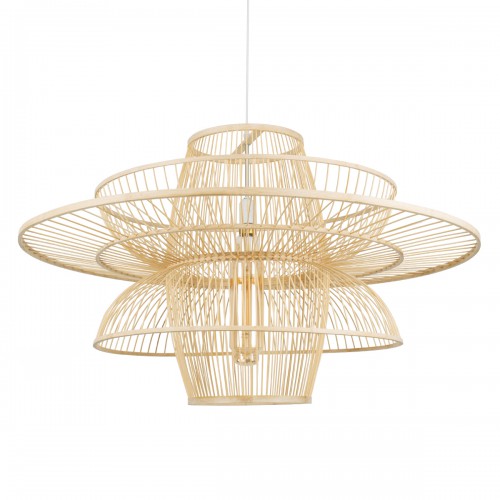 GloboStar® BALI 01758 Vintage Κρεμαστό Φωτιστικό Οροφής Μονόφωτο 1 x E27 Μπεζ Ξύλινο Μπαμπού Πλέγμα Φ100 x Y60cm Διακόσμηση - Φως - Χαλιά