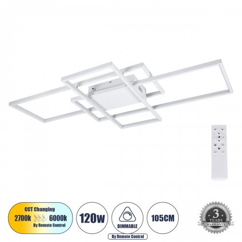 GLOBOSTAR® QUADRA 61389 Μοντέρνο Φωτιστικό Οροφής LED 120W 14400lm 120° AC 220-240V IP20 Ρυθμιζόμενο Λευκό CCT με Χειριστήριο από 2700K έως 6000K Dimmable - Lumileds SMD Chip - Λευκό Ματ - Μ105 x Π60 x Υ9cm - 3 Χρόνια Εγγύηση GLOBOSTAR® QUADRA 61389 Μοντέρνο Φωτιστικό Οροφής LED 120W 14400lm 120° AC 220-240V IP20 Ρυθμιζόμενο Λευκό CCT με Χειριστήριο από 2700K έως 6000K Dimmable - Lumileds SMD Chip - Λευκό Ματ - Μ105 x Π60 x Υ9cm - 3 Χρόνια Εγγύηση