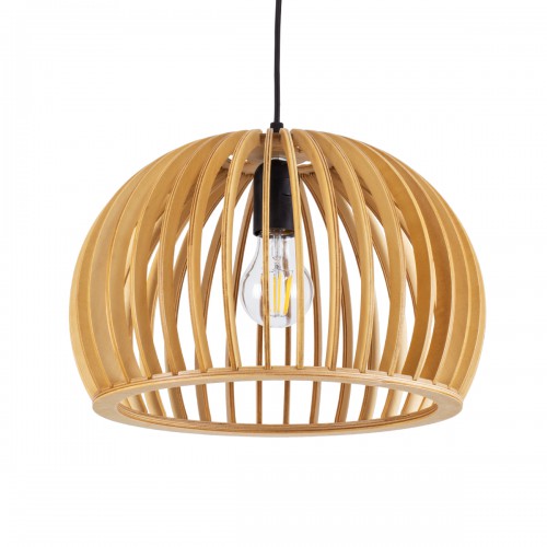 GloboStar® SCANDINAVIA 01698 Μοντέρνο Κρεμαστό Φωτιστικό Οροφής Μονόφωτο 1 x E27 Μπεζ Ξύλινο Πλέγμα Φ33 x Υ20cm Διακόσμηση - Φως - Χαλιά