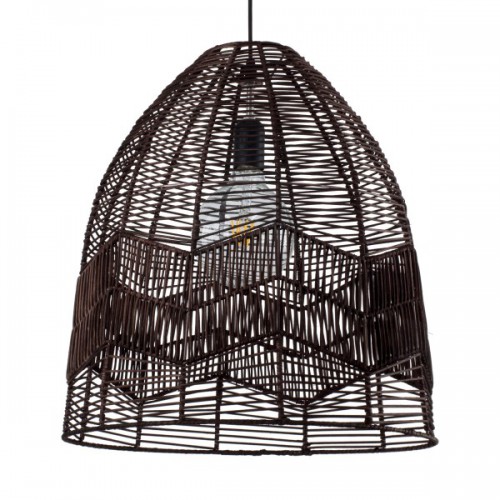 GloboStar® ALOHA 01752 Μοντέρνο Κρεμαστό Φωτιστικό Οροφής Μονόφωτο 1 x E27 Καφέ Σχοινί Καμπάνα Φ43 x Υ46cm Διακόσμηση - Φωτισμός - Χαλιά