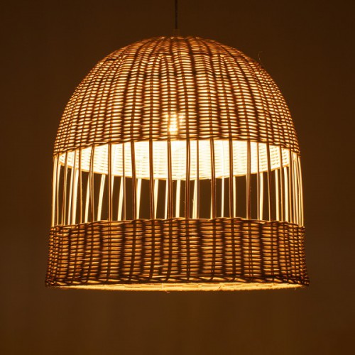 GloboStar® LUCIA 01725 Μοντέρνο Κρεμαστό Φωτιστικό Οροφής Μονόφωτο 1 x E27 Μπεζ Μπαμπού Καμπάνα Φ40 x Υ34cm Διακόσμηση - Φωτισμός - Χαλιά